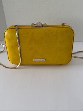 Rebecca Minkoff Yellow Textured Minaudière with Gold Chain